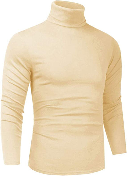 LONGBIDA Casual Men Turtleneck T-Shirt Slim Fit Lightweight Long Sleeve Pullover