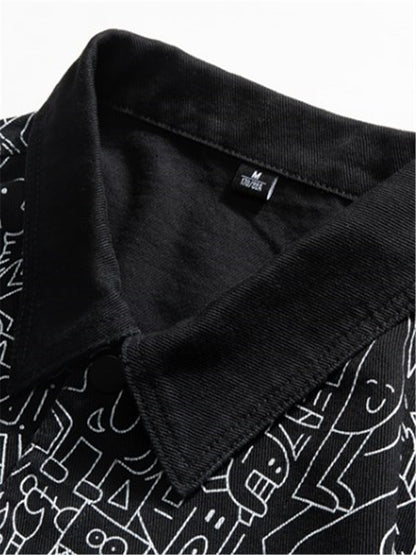 LONGBIDA Fun Print Men Casual Denim Jacket Streetwear Cotton Oversize