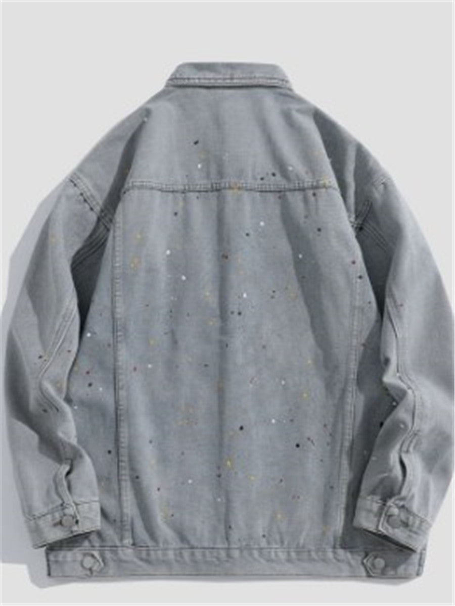 LONGBIDA Fashion Jacket Denim Speckled Coat Men Streetwear Top