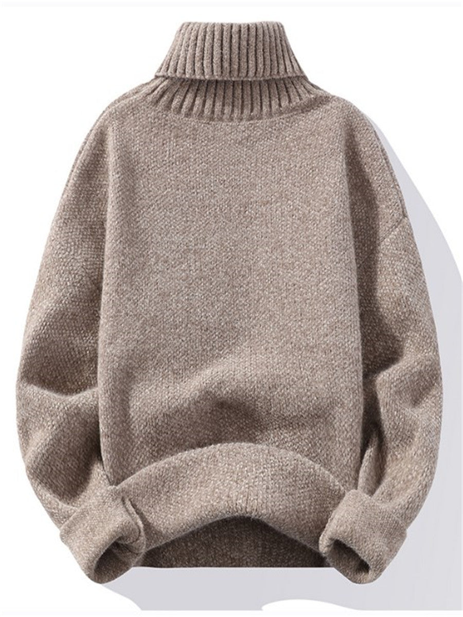 LONGBIDA Mens Warm Turtleneck Sweaters Slim Knitted High Neck Pullovers