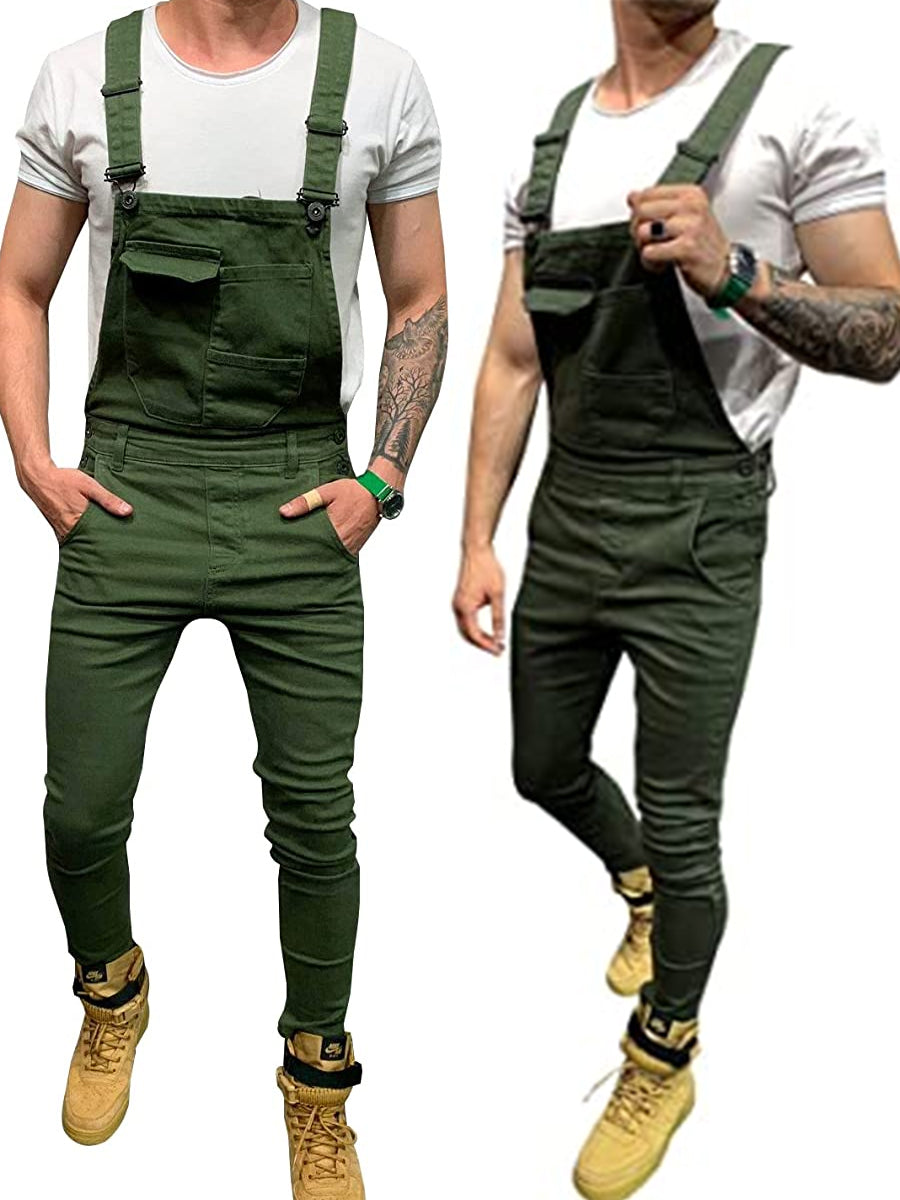 LONGBIDA Overalls Fashion Slim Fit with Pockets Men Denim Jumpsuit