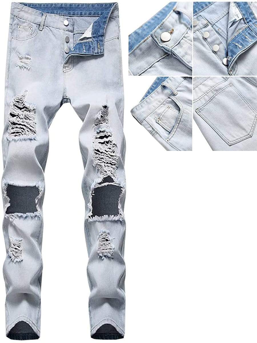 LONGBIDA Ripped Jeans Destroyed Straight Fit Washed For Men