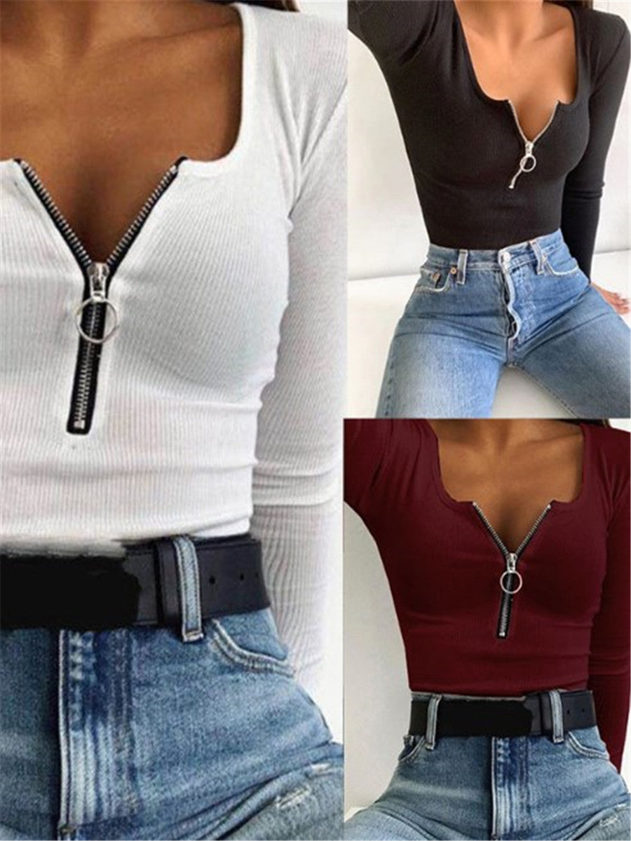 LONGBIDA Womens T Shirt Chest Cross Straps Sexy Deep V-neck Tigh