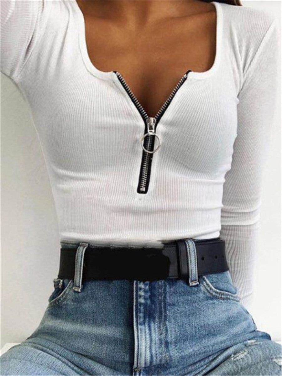 LONGBIDA Womens T Shirt Chest Cross Straps Sexy Deep V-neck Tigh