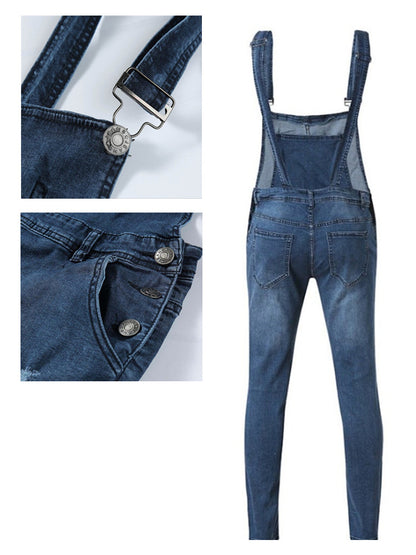 LONGBIDA Denim Jumpsuit Urban Men Jeans Fashion Casual Ripped