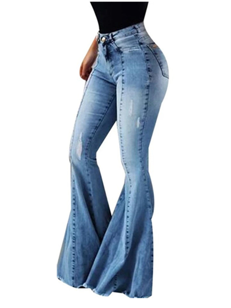 LONGBIDA High Waist Bell Bottoms Women Stretch Fashion Slim Fit Denim Pants