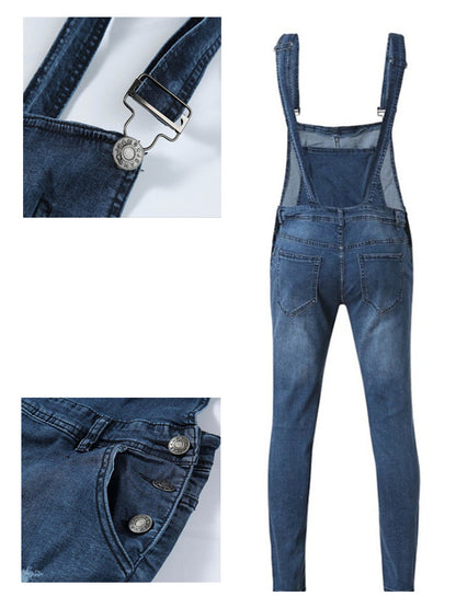 LONGBIDA Denim Jumpsuit Urban Men Jeans Fashion Casual Ripped