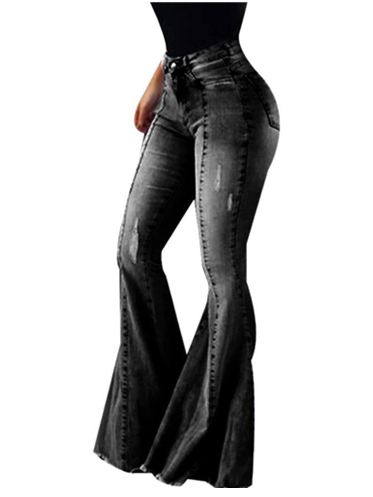 LONGBIDA High Waist Bell Bottoms Women Stretch Fashion Slim Fit Denim Pants