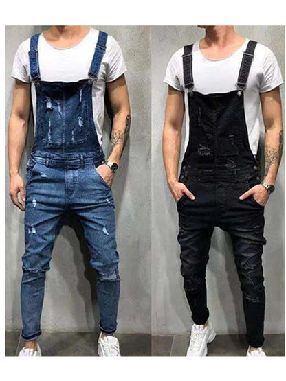 LONGBIDA Denim Jumpsuit Urban Men Jeans Fashion Casual Ripped