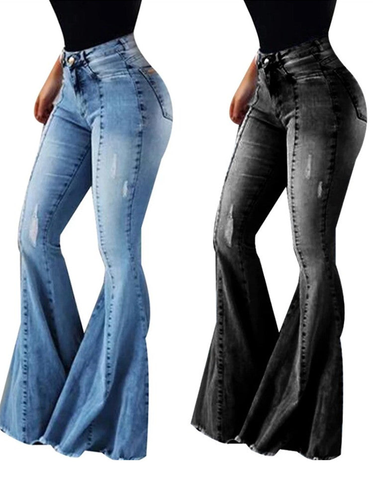 LONGBIDA High Waist Bell Bottoms Women Stretch Fashion Slim Fit Denim Pants