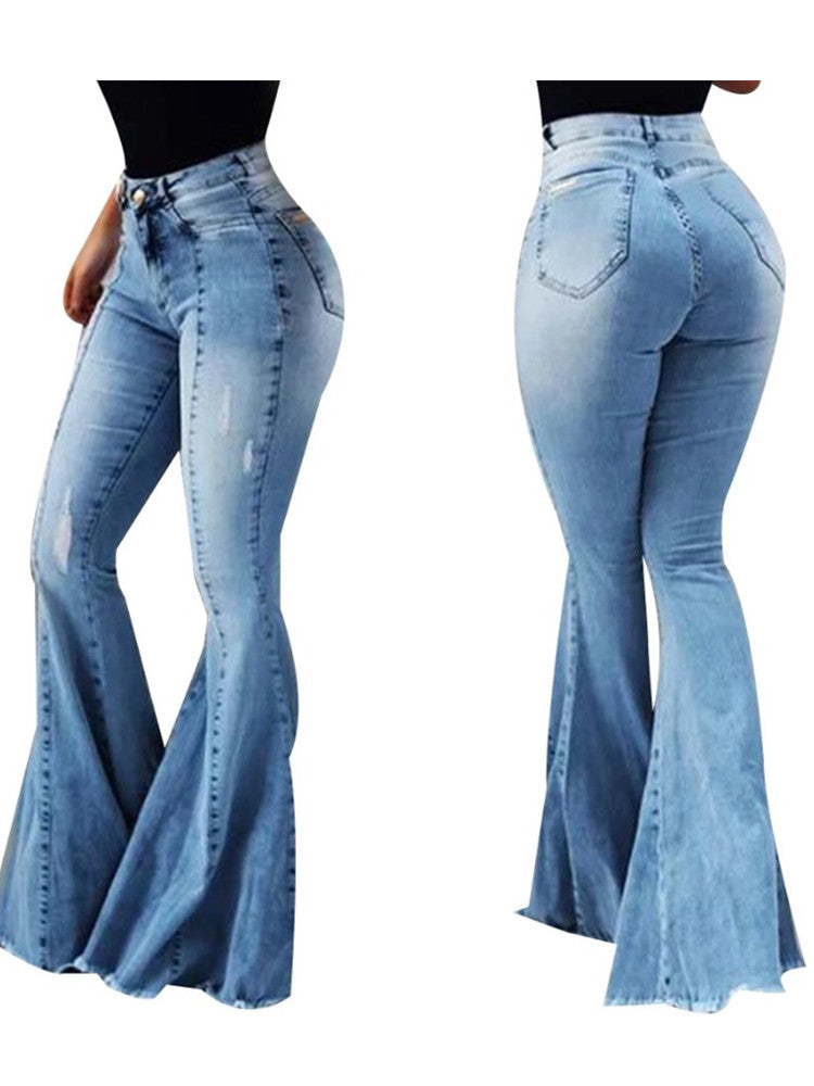 LONGBIDA High Waist Bell Bottoms Women Stretch Fashion Slim Fit Denim Pants