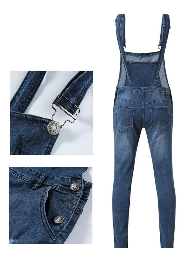 LONGBIDA Denim Jumpsuit Urban Men Jeans Fashion Casual Ripped