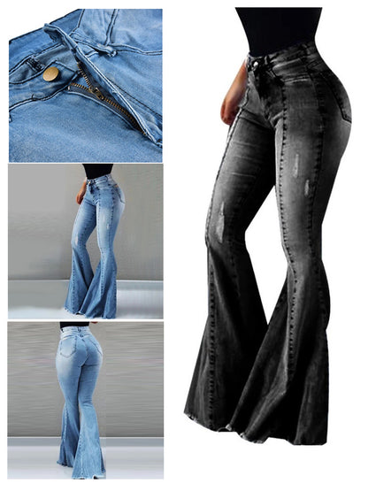 LONGBIDA High Waist Bell Bottoms Women Stretch Fashion Slim Fit Denim Pants