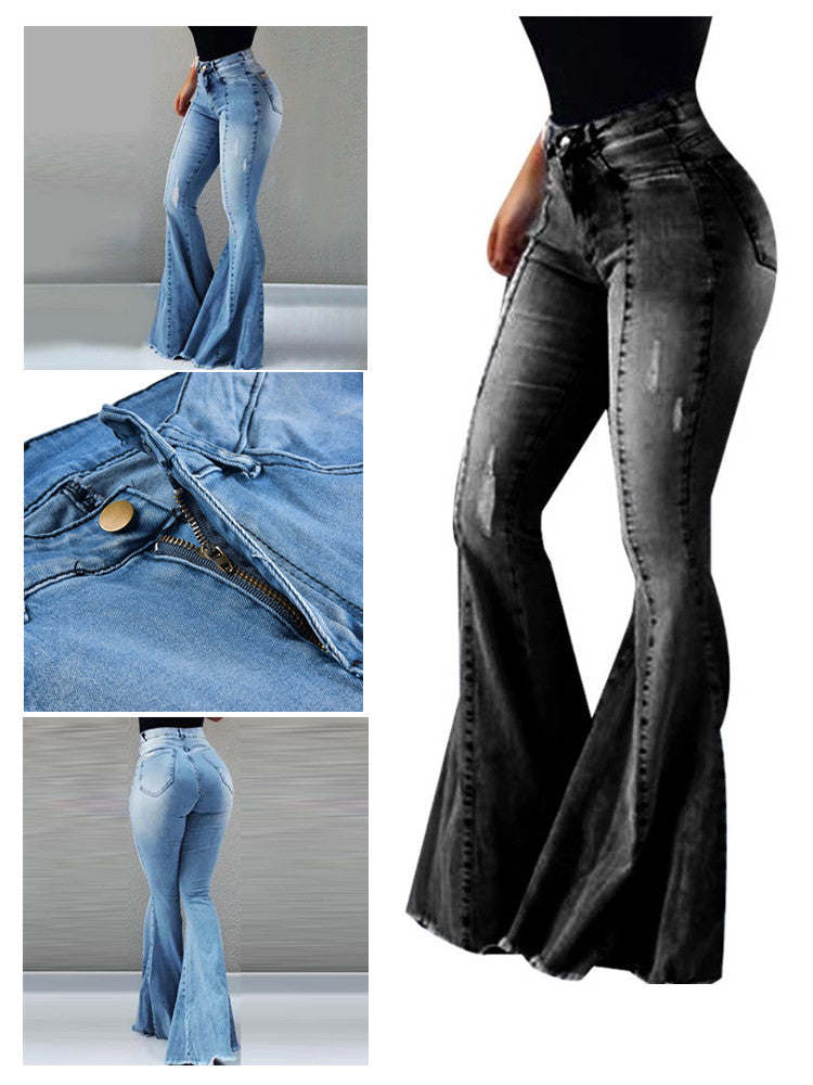 LONGBIDA High Waist Bell Bottoms Women Stretch Fashion Slim Fit Denim