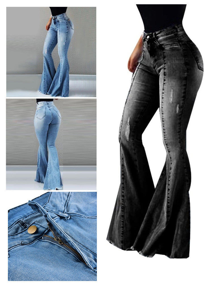 LONGBIDA High Waist Bell Bottoms Women Stretch Fashion Slim Fit Denim Pants