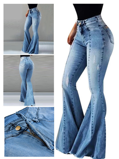 LONGBIDA High Waist Bell Bottoms Women Stretch Fashion Slim Fit Denim Pants