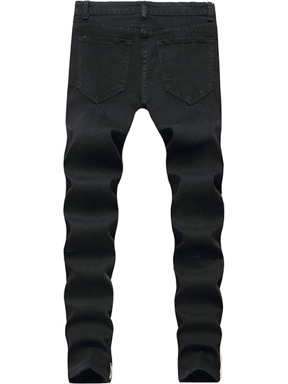LONGBIDA Destroyed Striped Ankle Zipper Pants Men Ripped Jeans Slim Skinny