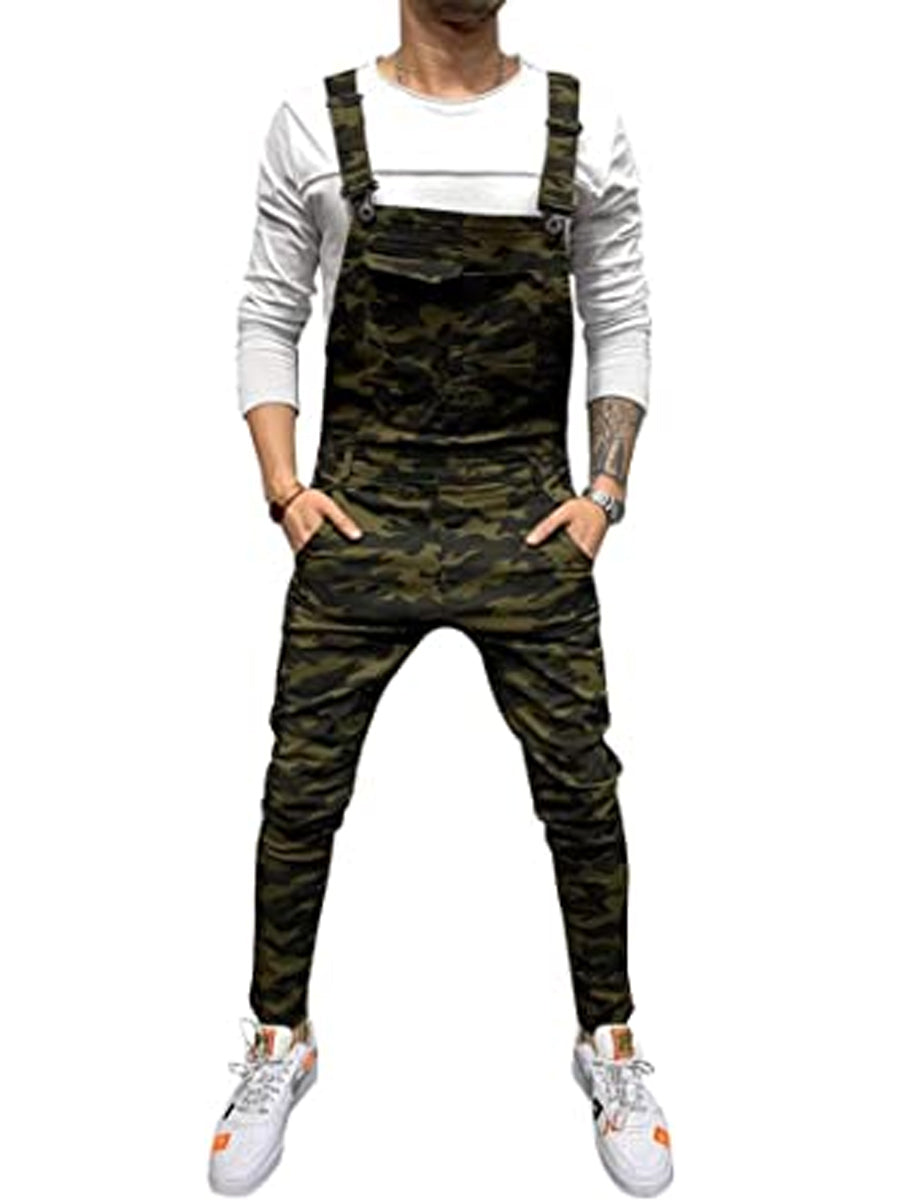 LONGBIDA Overalls Fashion Slim Fit with Pockets Men Denim Jumpsuit
