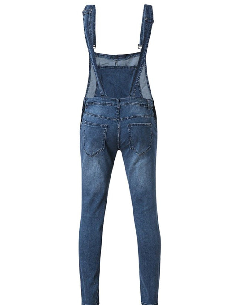 LONGBIDA Denim Jumpsuit Urban Men Jeans Fashion Casual Ripped