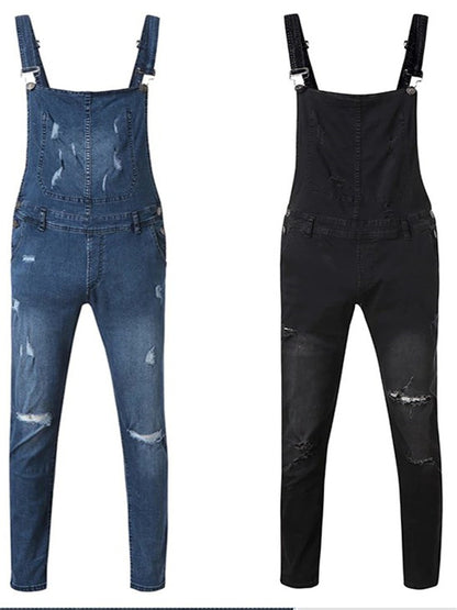 LONGBIDA Denim Jumpsuit Urban Men Jeans Fashion Casual Ripped