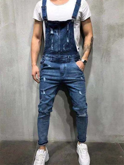LONGBIDA Denim Jumpsuit Urban Men Jeans Fashion Casual Ripped
