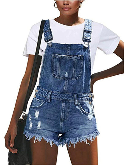 LONGBIDA Denim Jumpsuit Fashion Sexy Ripped Summer Women Shorts