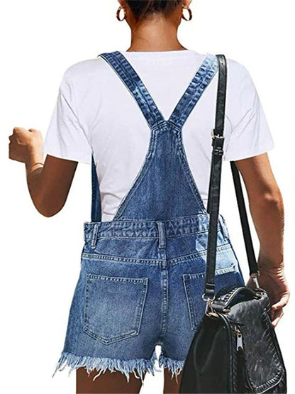 LONGBIDA Denim Jumpsuit Fashion Sexy Ripped Summer Women Shorts