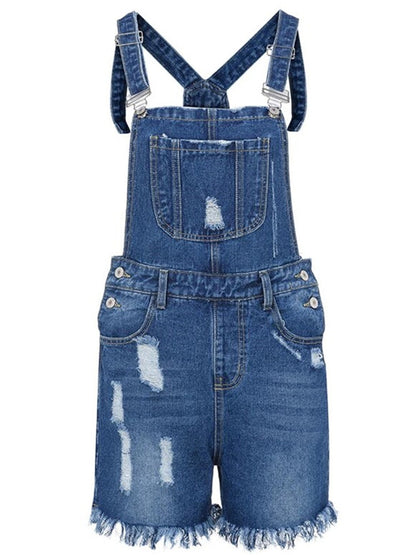 LONGBIDA Denim Jumpsuit Fashion Sexy Ripped Summer Women Shorts