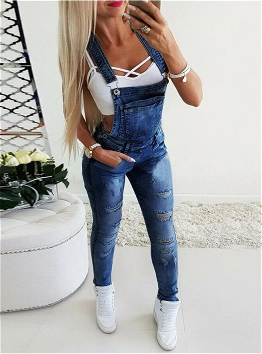 LONGBIDA Women Jumpsuit Sexy Leggings Fashion Ripped Jeans High Waist