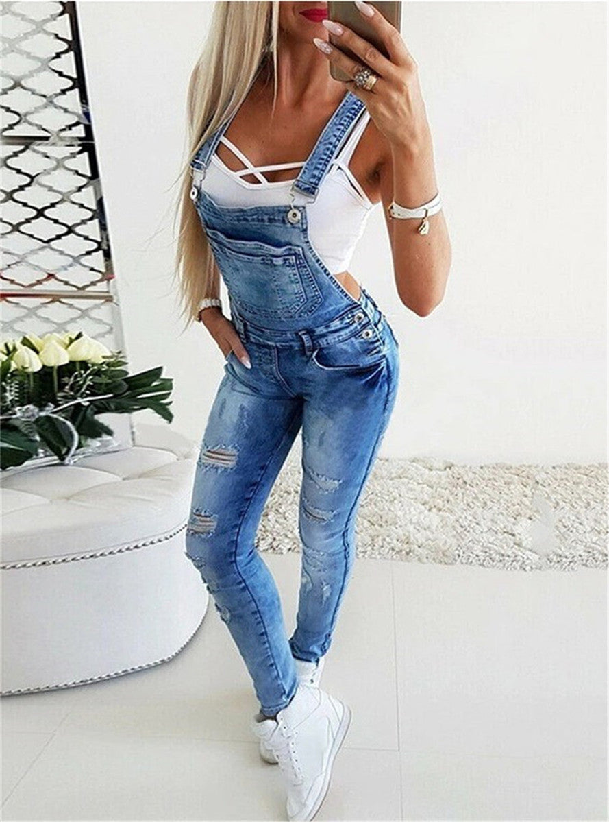 LONGBIDA Women Jumpsuit Sexy Leggings Fashion Ripped Jeans High Waist