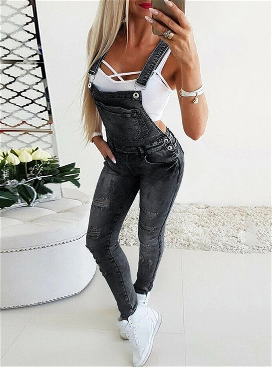 LONGBIDA Women Jumpsuit Sexy Leggings Fashion Ripped Jeans High Waist