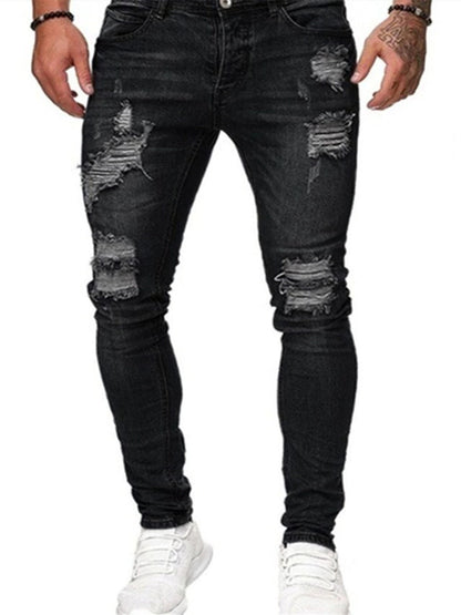 LONGBIDA Men Ripped Jeans Skinny Blue Hip Hop Denim Casual Jogging