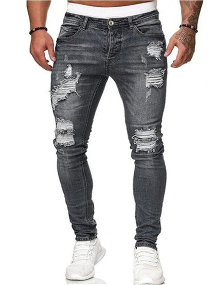 LONGBIDA Men Ripped Jeans Skinny Blue Hip Hop Denim Casual Jogging