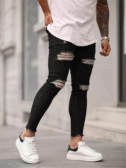 LONGBIDA Mens Ripped Jeans Fashion Hip Hop Black Vintage Casual Denim