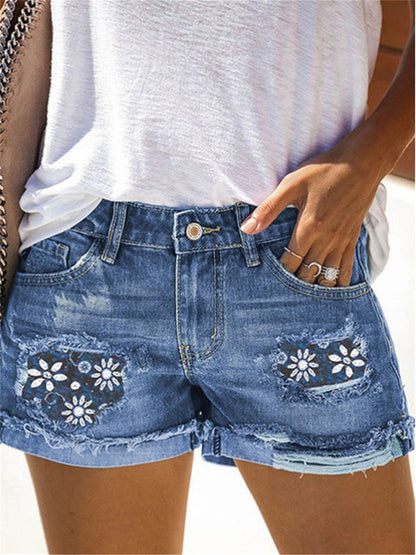 LONGBIDA Women Ripped Shorts Jeans High Waist Denim Shorts Blue Summer