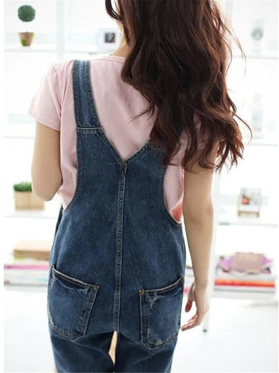 Womens Sleeveless Dungarees Rompers Korean Solid Cotton Jumpsuit