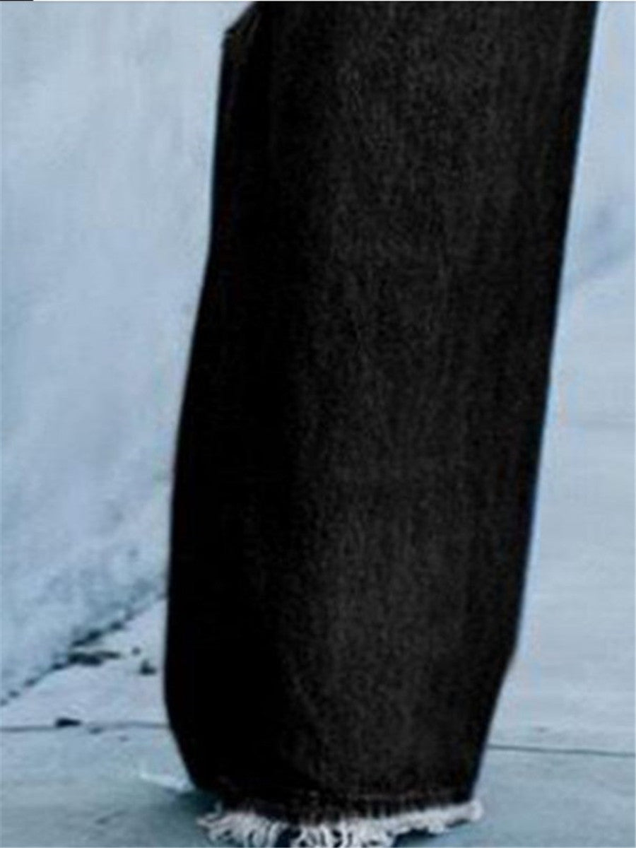 LONGBIDA Denim Ripped Jeans Women Classic Blue High Waist Straight Leg