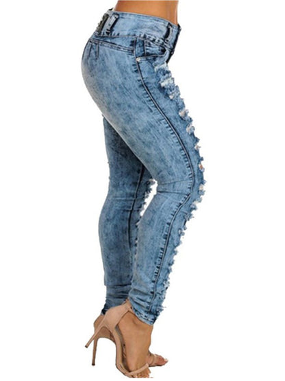 LONGBIDA Ripped Women Jeans High Waist Slim Fit Pencil Pants