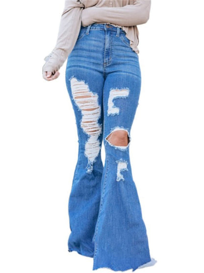 LONGBIDA High Waist Bell Bottoms Ripped Wide Leg Pants Women