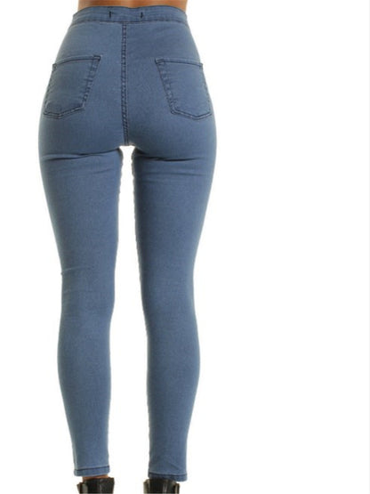 LONGBIDA Elastic Women Ripped Pencil Jeans Mid Waist Zipper Skinny