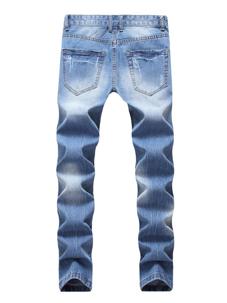 LONGBIDA Men Joggers Ripped Jeans Slim Fit Blue Distressed Destroyed