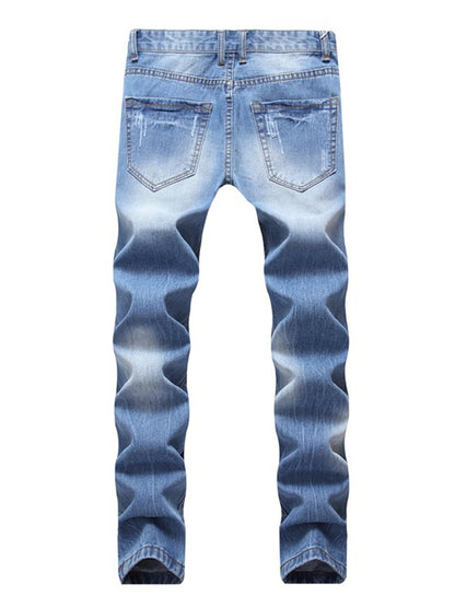 LONGBIDA Men Joggers Ripped Jeans Slim Fit Blue Distressed Destroyed