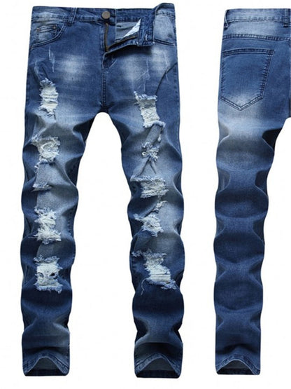 LONGBIDA Men Joggers Ripped Jeans Slim Fit Blue Distressed Destroyed