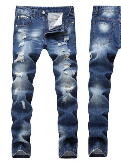 LONGBIDA Men Joggers Ripped Jeans Slim Fit Blue Distressed Destroyed