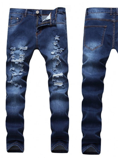 LONGBIDA Men Joggers Ripped Jeans Slim Fit Blue Distressed Destroyed