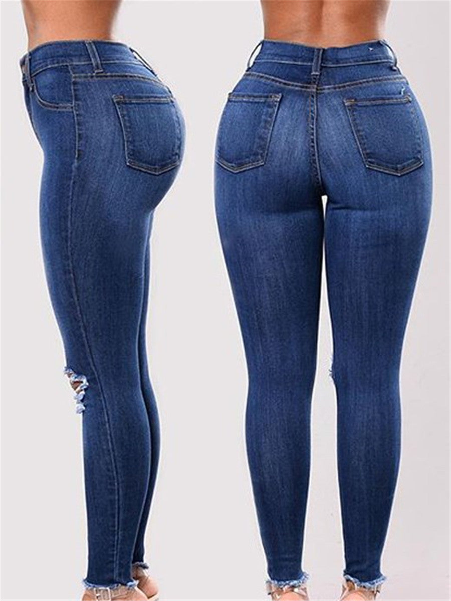 LONGBIDA High Waist Womens Ripped Jeans Stretch Skinny Washed Jeggings