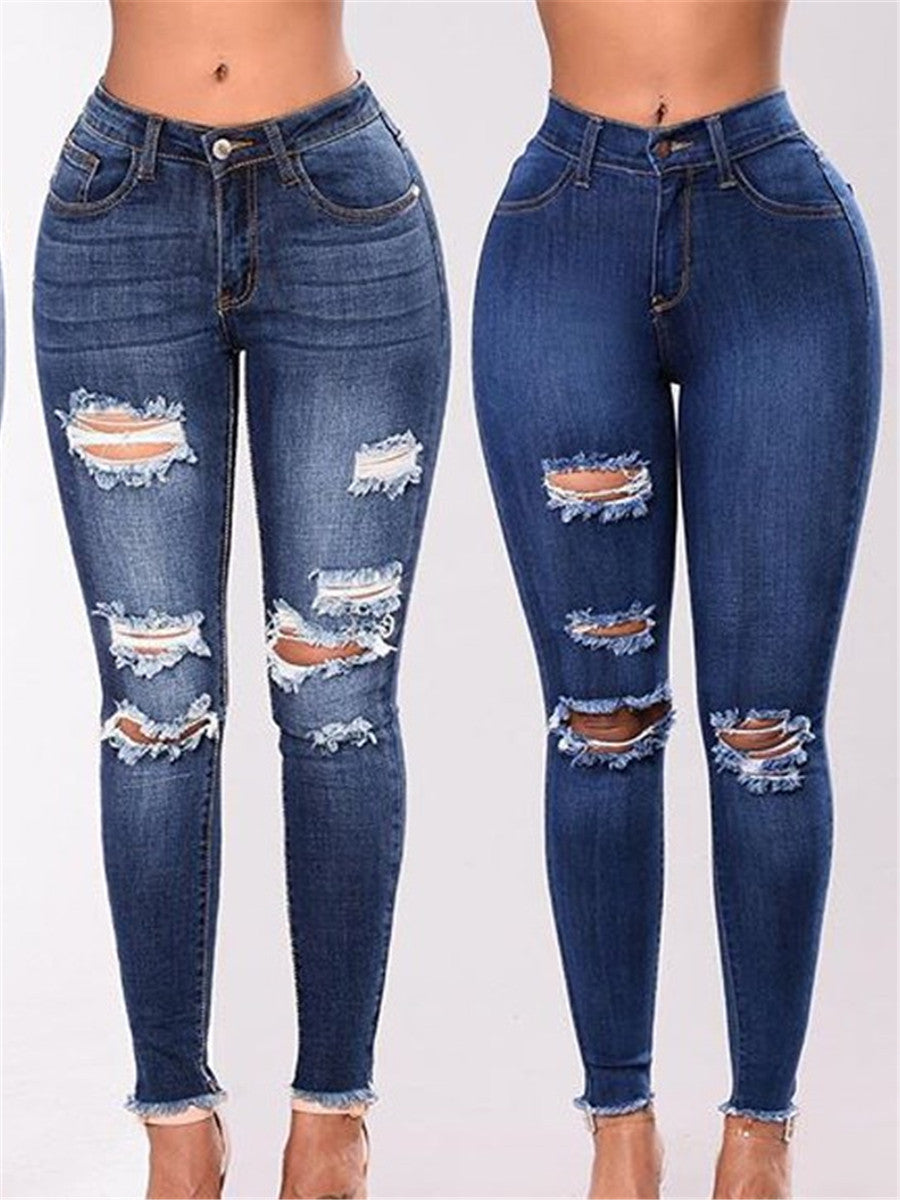 LONGBIDA High Waist Womens Ripped Jeans Stretch Skinny Washed Jeggings
