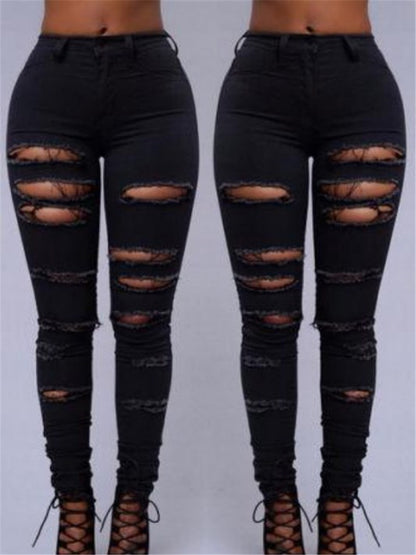 LONGBIDA Women Fashion Ripped Jeans Faded Skinny Sexy High Waist