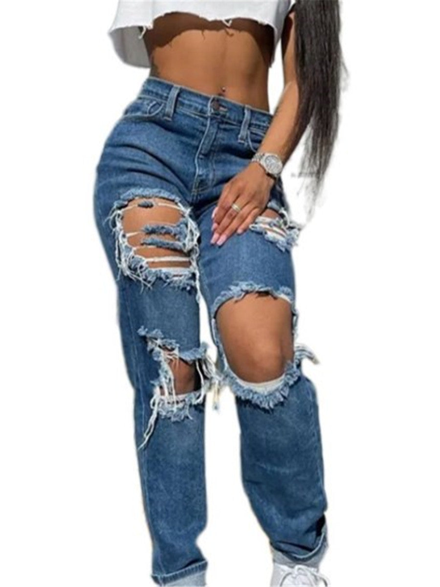 LONGBIDA Women Baggy Ripped Jeans Punk High Waist Mom Boyfriend Style