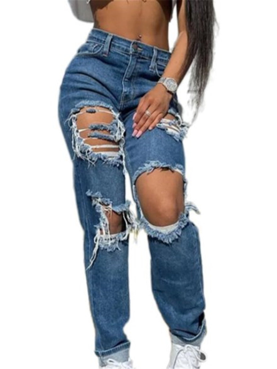 LONGBIDA Women Baggy Ripped Jeans Punk High Waist Mom Boyfriend Style